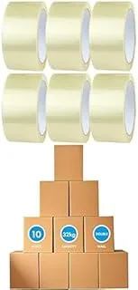 MARKQ Clear Packing Tape 2 inches x 50 yards 6 Rolls + 10 PC Large Cardboard Moving Boxes 45 x 45 x 70 cm