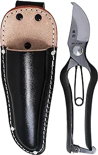 KAKURI Japanese Pruning Shears for Gardening Heavy Duty 8 Inch, Made in JAPAN, Professional Garden Bypass Pruners with Leather Sheath, Hand Forged Japanese Carbon Steel, Black