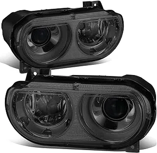 DNA MOTORING HL-HD-DCLG08-SM Pair of Headlights Projector High/Low Beam Compatible with 2008-2014 Dodge Challenger,Chrome/Smoked Lens