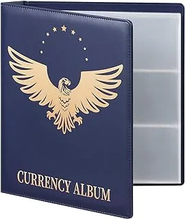 MUDOR Premium PU Banknote World Currency Collection Album, 90 Pockets Dollar Bill Holders for Collectors, Classic Paper Money Collecting Storage Book Album Binder Supplies (Blue)