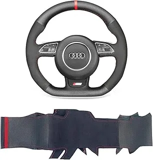 Hand-Stitched Steering Wheel Wrap for Audi A5/A7/RS5/RS7/S3/S4/S5/S6/S7/SQ5 2013-2018 Interior Perforated Leather&Suede Steering Wheel Protection Skin Cover Accessories