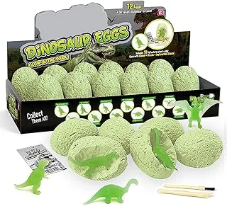 UKR Dig 12 pc Dinosaur Eggs Digging Kit Glowing Dinos STEM Toys Archaelogy Paleontology History Excavation