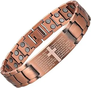 MagEnergy Copper Cross Bracelet for Men – Ultra Strength Magnetic Copper Mens Cross Bracelets with Ring – Adjustable Bracelet with Sizing Tool Jewelry Gift