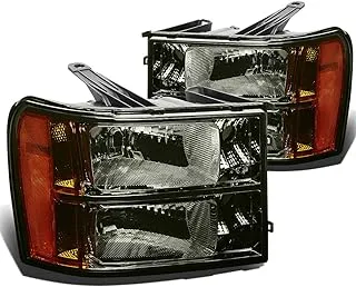 DNA MOTORING HL-OH-GMCSIE07-SM-AM Smoke Lens Amber Headlights Replacement For 07-13 Sierra