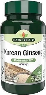 Natures Aid Korean Ginseng 600mg | Standardized To Provide 16mg Of Ginsenosides | For Brain Health | For Maintaining Good Health | Vegan | 90 Tablets