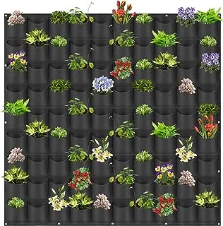 Hanging Planting Grow Bags, 90 Pockets Hanging Vertical Wall Planter Wall Mounted Grow Bag Outdoor Indoor Gardening Vertical Greening Flower Container, Planting Bags Storage Bags(1.1 m × 1.1 m, Black)