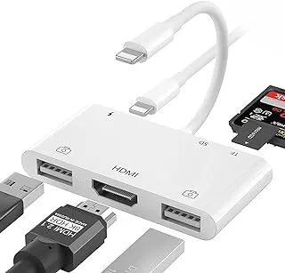 محول Lightning إلى HDMI لجهاز iPhone، محول USB أنثى OTG متوافق مع iPhone/iPad/iPod، بدون تطبيق، التوصيل والتشغيل (5 في 1)