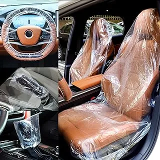 Tallew 250 Pcs Disposable Car Seat Covers Plastic Seat Covers Clear Car Seat Protector Includes Wheel Covers, Gear Selector Covers and Handbrake Cover for Auto Truck Bus Accessories