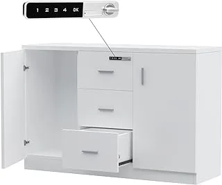 MAHMAYI OFFICE FURNITURE Carre 1147 Storage Cabinet with 3 Storage Drawer and 2 Side Door with Touch Screen Digital Lock ideal for Home and Office - White