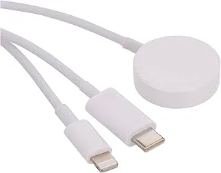 أوشتراكو 2 في 1 ساعة أبل مغناطيسية مزدوجة الرأس وكابل شحن لايتنينج مع موصل إدخال USB-C، أبيض