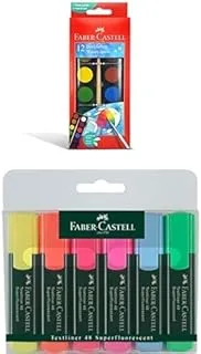 FABER-CASTELL WATERCOLORS 12 COLOR 24MM + Faber-Castell Classic Highlighter Wallet Of 6