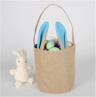 Homesmiths Easter Bunny Baskets with Ears Stand Up, Cute Easter Canvas Jute Bags, Easter Burlap Bunny Ear Tote Bags for Kids Gift Egg Hunting Candy, Blue. 20x22 cm