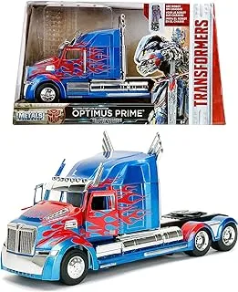 Jada Toys 253115003 Transformers T5 Optimus Prime Western Star 5700 Ex Phantom Die-cast Car with Opening Doors 1:24 Scale Blue/Red