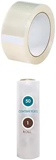 MARKQ Clear Packing Tape 2 inches x 50 yards + 1 Roll Clear Stretch Film Wrap 500mm