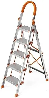 SUNRISE Step Ladder 5 steps Folding Ladders Aluminum Step Stool Anti-Slip with Lightweight Multi Purpose Portable Home Ladder Household (5 Steps)