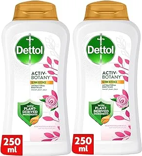 Dettol Activ-Botany Antibacterial Showergel & Bodywash, Rosewater & Hibiscus Fragrance, with Plant-Derived Ingredients for Effective Germ Defence & Personal Hygiene, 250ml, Pack of 2