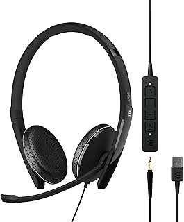 ملحمة | Sennheiser ADAPT 165 USB II (1000916) - سماعة رأس سلكية مزدوجة الجوانب - مقبس 3.5 ملم ووصلة USB - UC محسّن - صوت ستيريو فائق - راحة معززة - التحكم في المكالمات - أسود