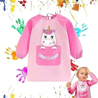 Mumoo Bear Kids Paint Apron Waterproof Kids Art Smock with Long Sleeve and Pocket for 3-7 Years Girls Children Painting Cooking Eating Crafts (Pink)