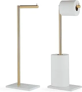 MARMOLUX ACC Free Standing Gold Toilet Paper Holder Stand White Marble Base and Storage | 4 Jumbo Roll Bathroom Hardware Toilet Tissue Organizer | Stainless Steel Bathroom Decor Accessory