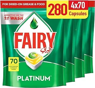 Fairy Platinum Automatic Dishwasher Tablets, Lemon Scent, 4x70 Capsules