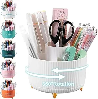 McMola Pencil Holder For Desk,5 Slots 360°Degree Rotating Desk Organizers And Accessories,Desktop Storage Stationery Supplies Organizer, Cute Pencil Cup Pot For Office, School, Home