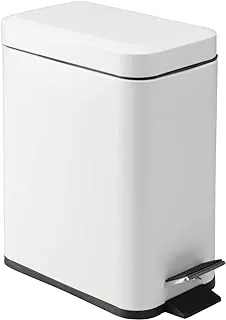 mDesign 1.3 Gallon Rectangular Slim Profile Steel Step Trash Can Wastebasket, Garbage Container Bin for Bathroom, Powder Room, Bedroom, Kitchen, Craft, Office - Removable Liner Bucket - Matte White