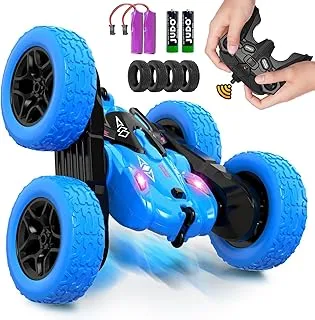 Mumoo Bear سيارة التحكم عن بعد، RC Cars Stunt RC Car Toys على الوجهين 360 درجة دوارة المصابيح الأمامية ترقية 4WD Rc Drift Truck ألعاب الأطفال السريعة للأولاد 812 عامًا ألعاب التحكم عن بعد (أزرق)