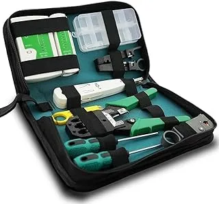 Melfi™ 9 In 1 Professional Network Installation & Wiring Maintenance Repair Tool Kit. Remote LED Continuity Test Box, Screwdrivers, Cutters & Strippers,Crimper & Krone Punch Down Tool in a Zipper Case