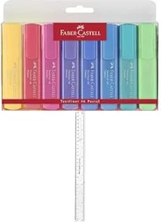 Faber-castell pastel highlighter wallet of 8pc + Plastic Slim Ruler 12-Inch Length