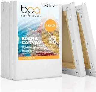 BPA® White Blank Cotton Stretched Canvas Artist Painting - 6x6 Inch / 7 Pack 5/8 Profile Triple Primed for Oil & Acrylic Paints