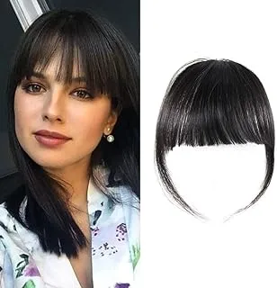 Shinon HAIQUAN Natural Real Human Hair Flat Bangs/Fringe Hand Tied Bangs Fashion Clip-in Hair Extension (Flat Bangs with Temples, Natural Black)