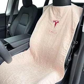 Piora Premium Compatible with Tesla Model S/X / 3 / Y Seat Cover - Towel Seat Cover No Strap (Front, Tan)