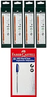 Faber-Castell Pencil With Eraser Tip 12Pcx4 Box + Ball Pen 0.7Mm Box Of 50Pc Blue