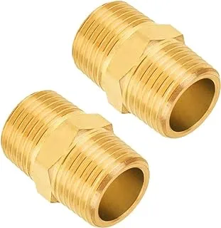 Biella™ BSP Male Solid Brass Hex Nipples, Heavy Brass Pipe Adapter Fittings Equal Nipples Connectors Male Thread Hose Pack of 2 (1X1)