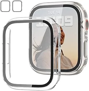 AWH 2 Pack Case with Tempered Glass Screen Protector for Apple Watch Series 7 41/45mm, Slim Bumper, Hard PC Protective Cover Ultra-Thin Cover for iWatch 41/45mm, (45 mm, Clear+Clear)