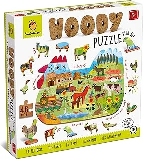 Ludattica Woody Puzzle: The Farm - Interactive Wooden Jigsaw Set - Interactive and Educational - Cognitive Development - Creative Learning - Imaginative Play