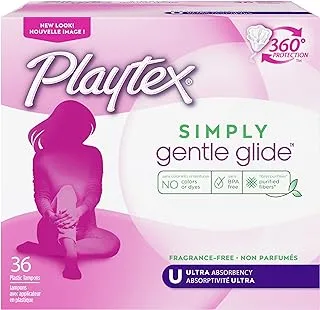 Playtex Simply Gentle Glide Unscented Tampons, Ultra Absorbency, 36 Count (Pack of 1) (Packaging May Vary)