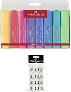 Faber-castell pastel highlighter wallet of 8pc + SMALL POLY BAG OF 16PC