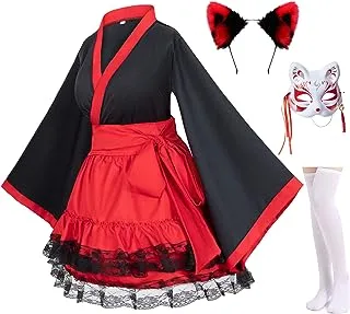 Elibelle Japanese anime red and white kimono fox cosplay costume with socks