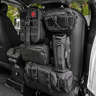 ZGAUTO Tactical Car Seat Back Organizer Bag for Truck -with 5 Detachable Molle Pouch- 3 Different Size Admin Pouch(with Multi-Pocket) &1 Water Bottle Pouch&1 Medical Pouch(for All Vehicel)