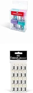 Faber-Castell Minibox Sharpener 4pc Pastel Colours + PVC-FREE ERASER SMALL POLY BAG OF 16PC