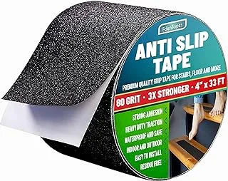 Heavy Duty Anti Slip Grip Tape Roll (4inx33ft), High Traction Anti Slip Tape, Waterproof Outdoor Grip Tape for Stairs, Black Grip Tape for Skateboards, Outdoor Adhesive Stair Grip Tape for Step Treads