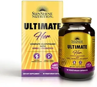 Sunshine Nutrition Ultimate Her Multivitamins، فيتامينات متعددة كاملة مع الأعشاب والبروبيوتيك، 90 كبسولة