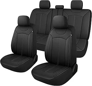 Pariiaotin Premium Leather Car Seat Covers Full Set, Waterproof Front Seat Covers and Split Rear Bench Seat Covers for Cars,Universal Automotive Interior Covers for Sedan SUV Truck Van Pick-up, Black