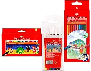 Faber-Castell Wax Crayons 24 Colours+Colour Pencil 12Colour+Fiber Tip Colour Pen 6Colour