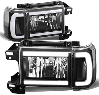 DNA Motoring HL-LB-F15087-BK-CL1 المصابيح الأمامية السوداء مع شريط LED DRL متوافق مع 87-91 F150 F250 F350 Bronco