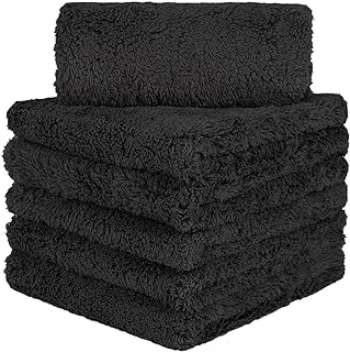 CarCarez 380GMS Black Car Wash Drying Microfiber Towels, 16 Inch x 16 Inch, Pack of 6