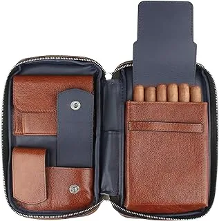 FIREDOG Cigar Pouch, Genuine Leather Travel Portable Cigar Case (Holds 5-6 Cigars,Brown-Blue)