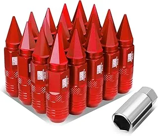 J2 Engineering J2-LN-T7-029-125-RD 20Pcs M12x1.25 T6-7075 Aluminum 81mm Removable Spiky Cap Lug Nuts w/Deep Drive Extension,Red