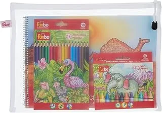 Funbo 18 Colored Pencils Set with 12 Junior Crayons and A4 Sketchpad